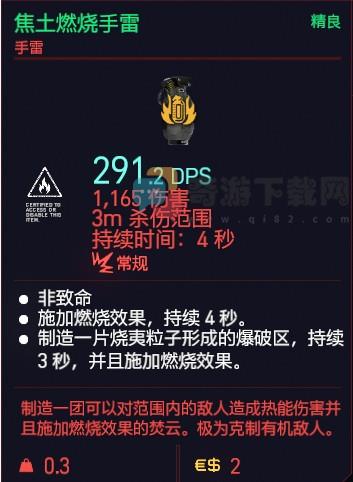 赛博朋克2077焦土燃烧手雷怎么样 赛博朋克2077焦土燃烧手雷属性图鉴获得方法